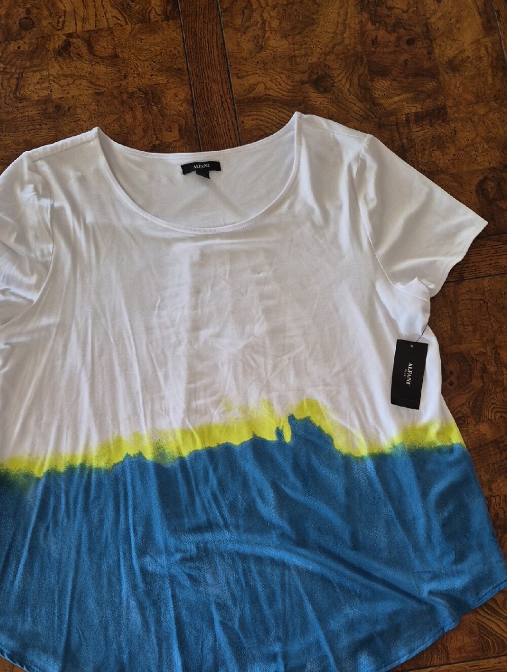 Alfani White Tee with White and Blue Dip-Dye